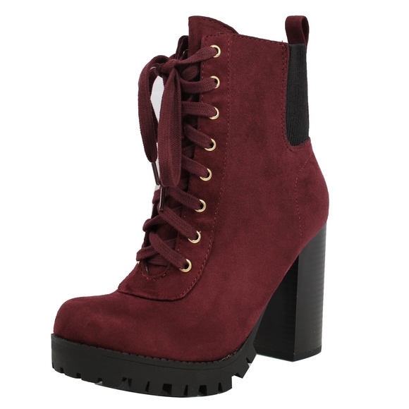 Vino Faux Suede Lace Up Stacked Block Heel Ankle - Picture 3 of 8